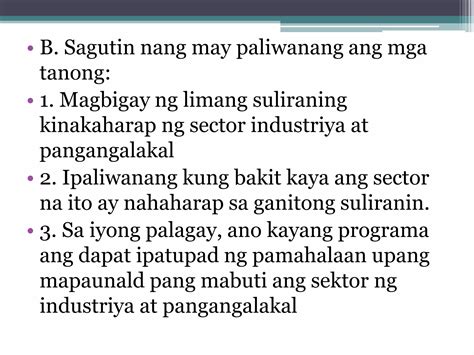 15. mga suliranin at programa sa industriya at pangangalakal.